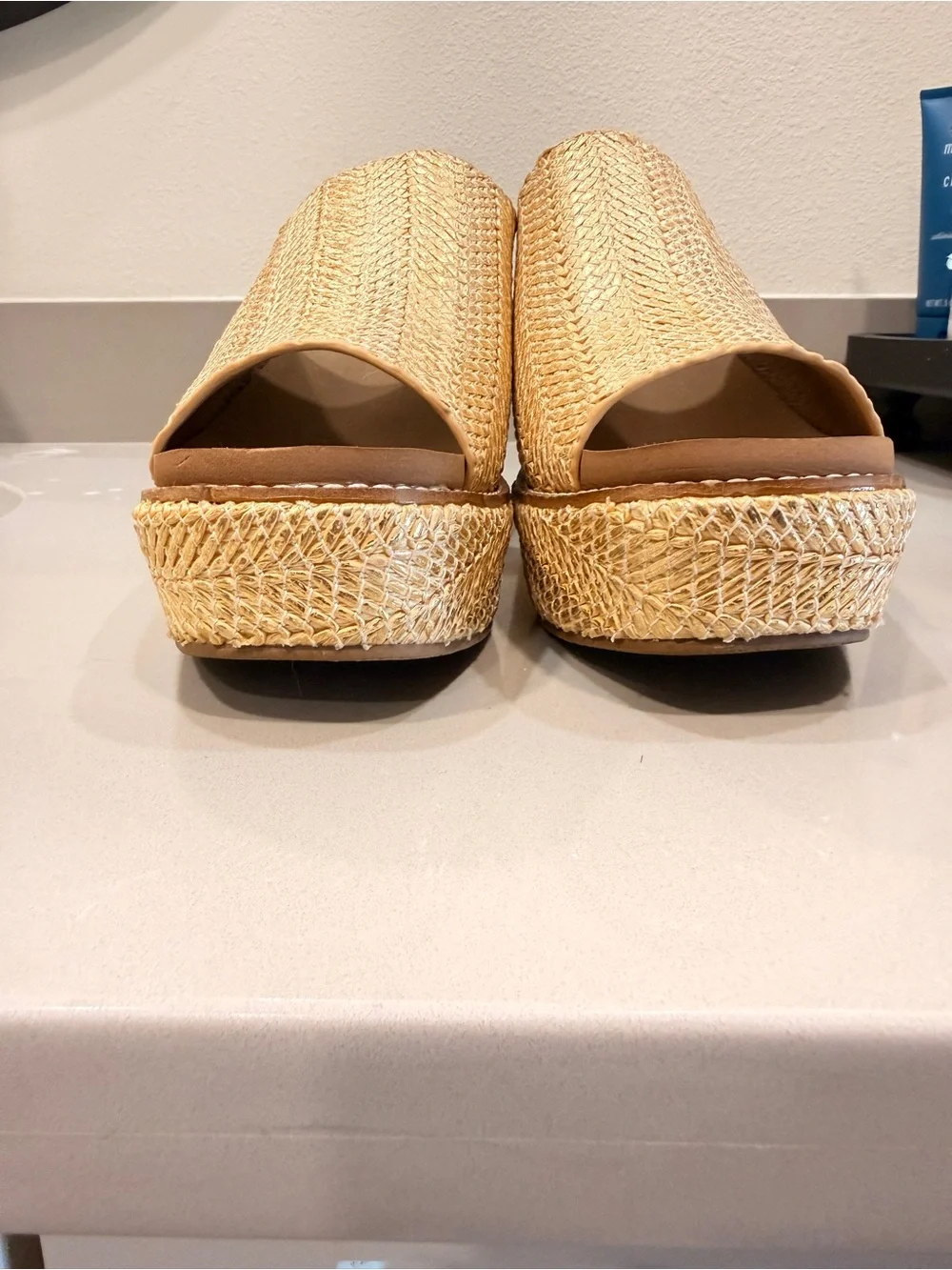 Corkys gold Woven Platform Wedge Mules